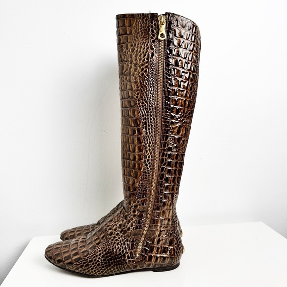 BCBGMAXAZRIA croc embossed hidden wedge knee high boots brown size 6 - Picture 4 of 10